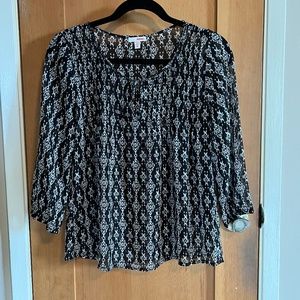 BONGO SHEER BLOUSE Womans Size Medium Black/White 3/4 sleeve